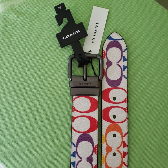 COACH ROLLER BUCKLE CUT-TO-SIZE REVERS. BELT RAINBOW SIGNATURE:NWT PRIDE C4153 - Picture 7 of 10